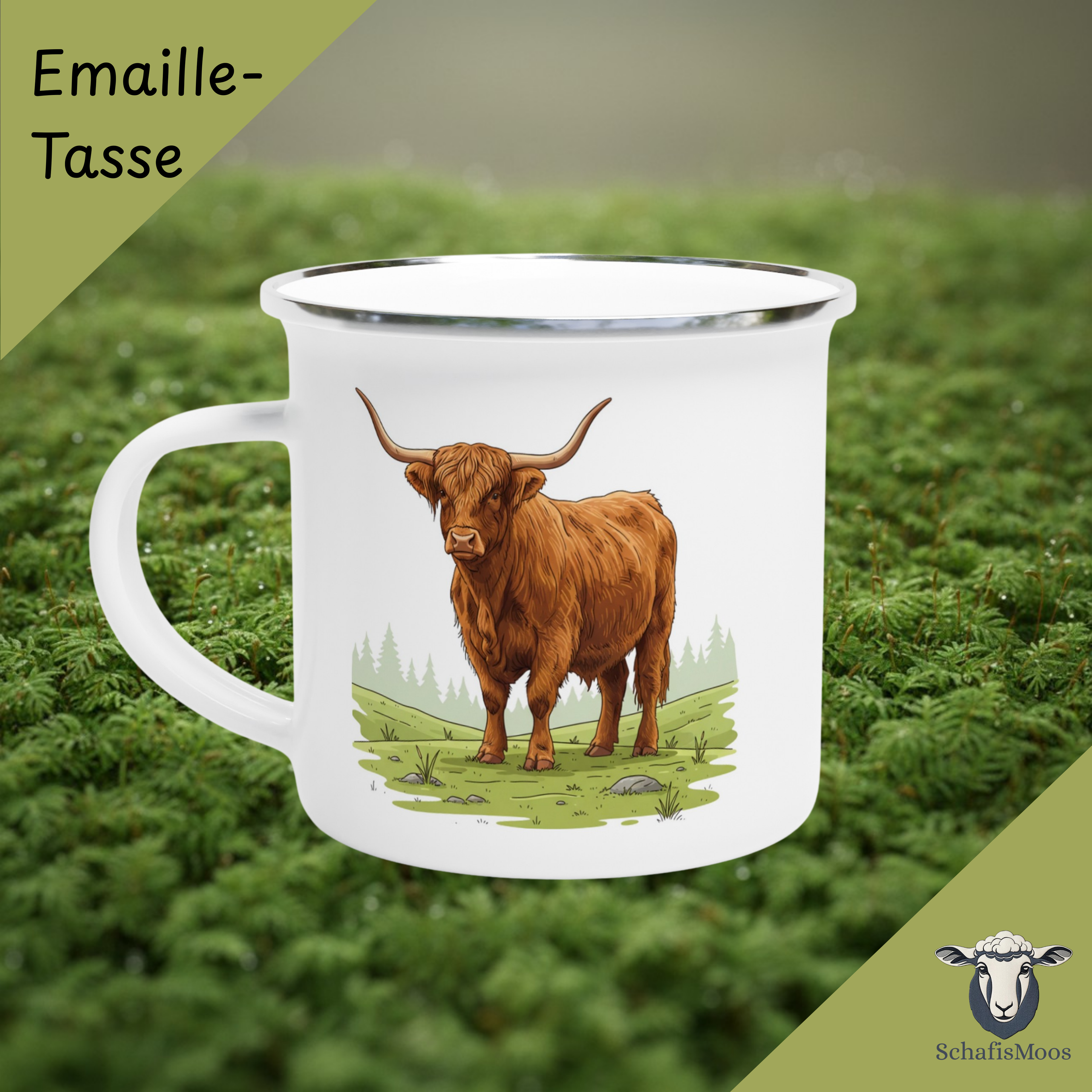 Hochlandrind Emaille-Tasse | 350 ml Tiermotiv | Camping & Outdoor | Natur und  Landschaft