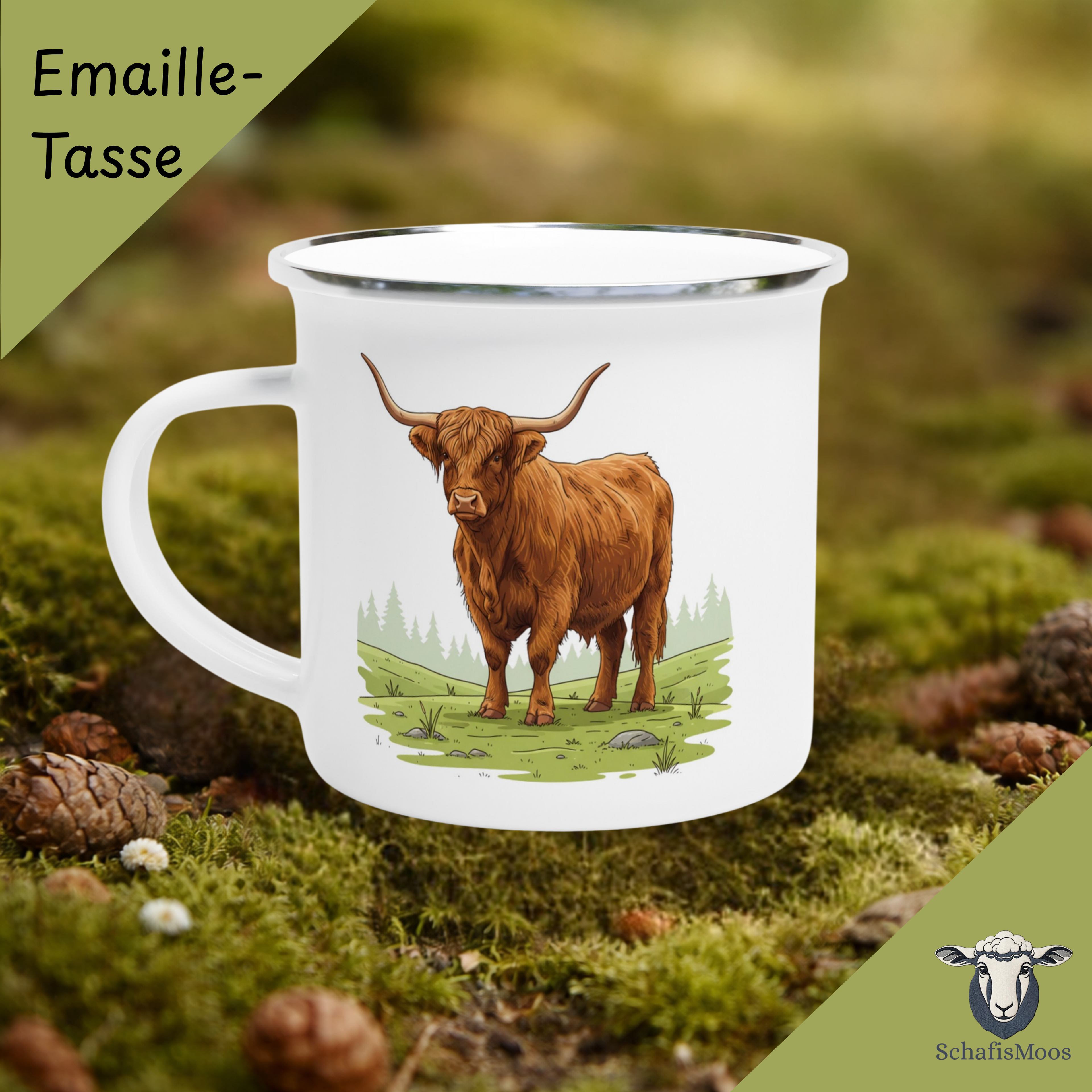 Hochlandrind Emaille-Tasse | 350 ml Tiermotiv | Camping & Outdoor | Natur und  Landschaft