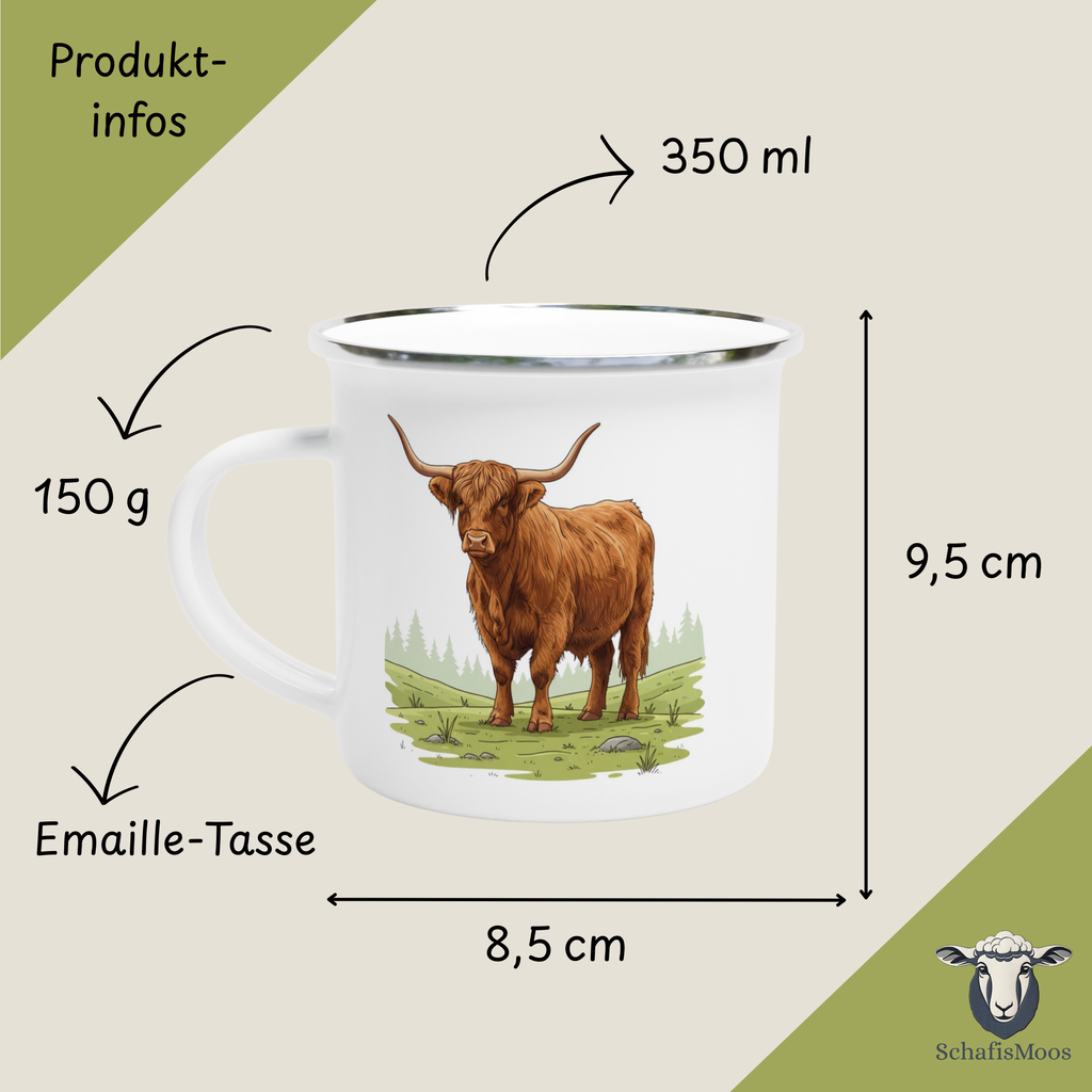 Hochlandrind Emaille-Tasse | 350 ml Tiermotiv | Camping & Outdoor | Natur und  Landschaft