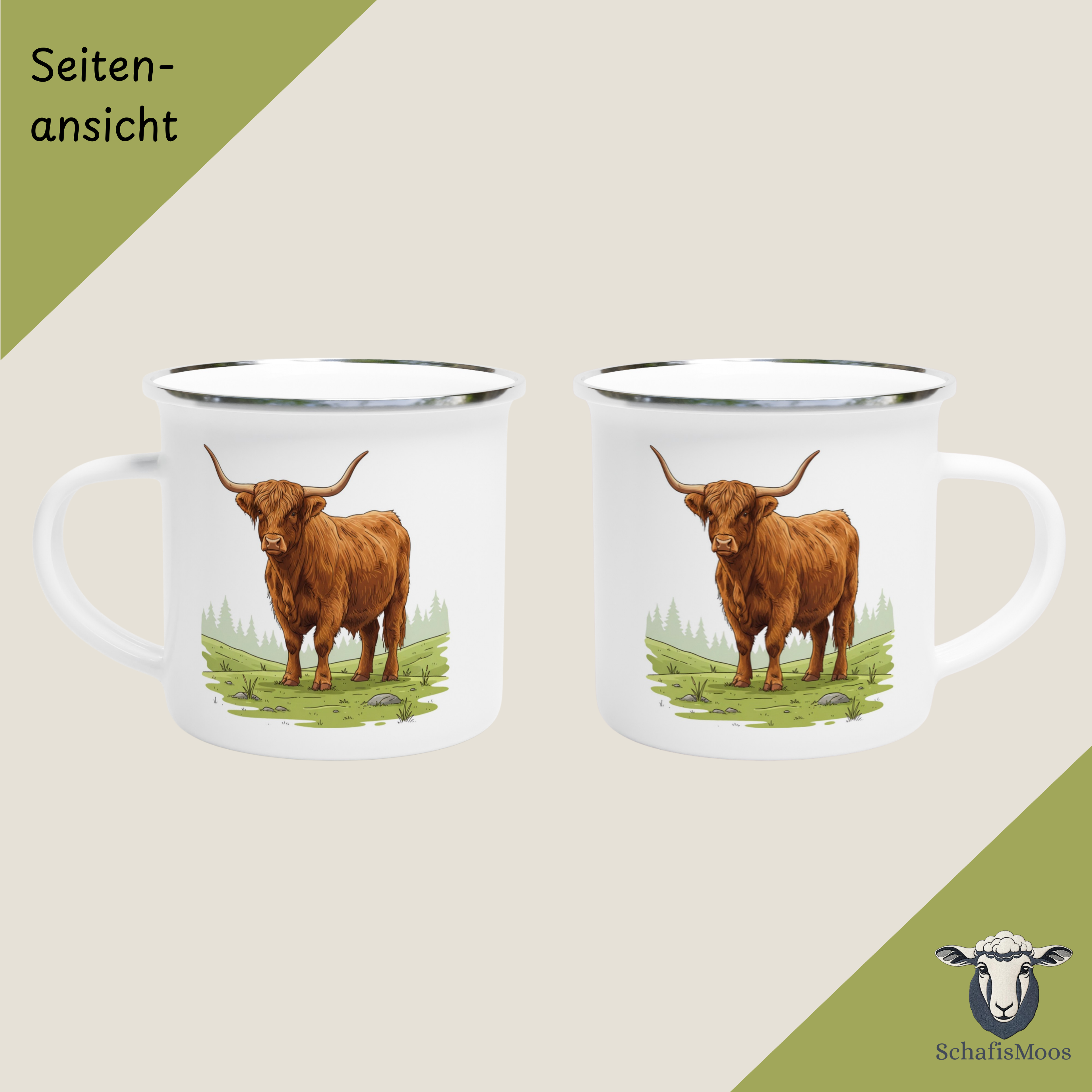 Hochlandrind Emaille-Tasse | 350 ml Tiermotiv | Camping & Outdoor | Natur und  Landschaft