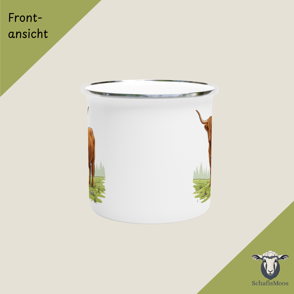 Hochlandrind Emaille-Tasse | 350 ml Tiermotiv | Camping & Outdoor | Natur und  Landschaft