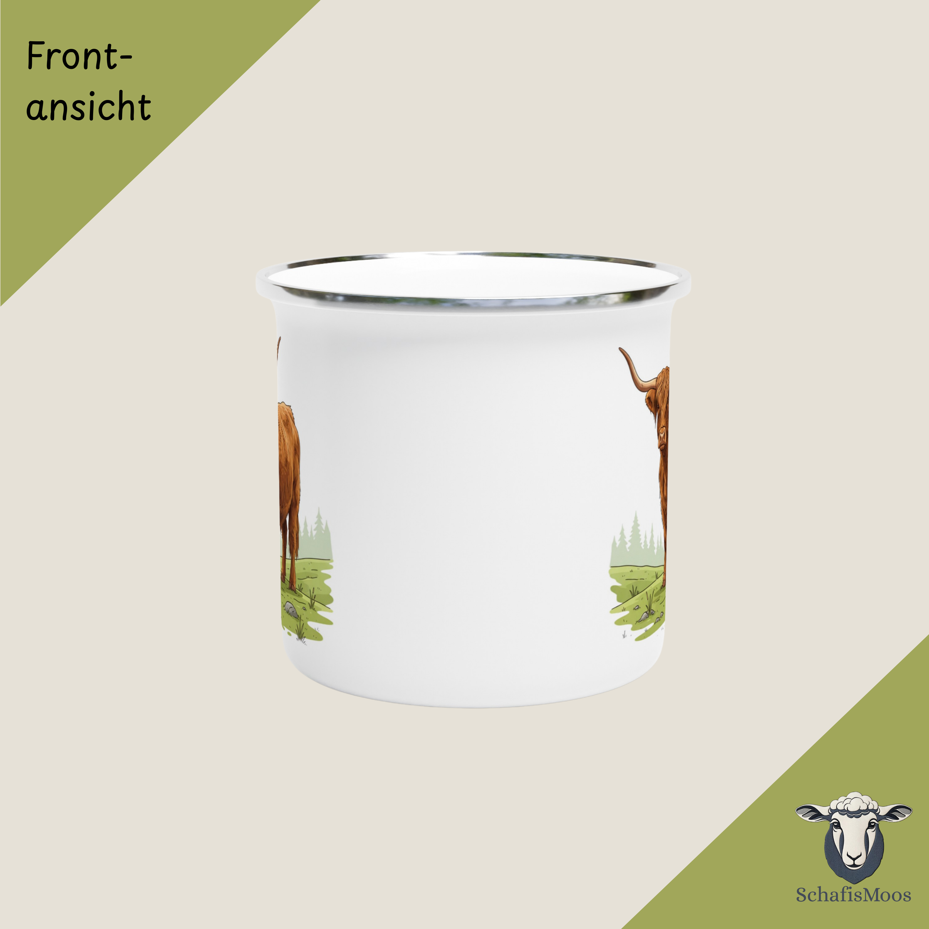 Hochlandrind Emaille-Tasse | 350 ml Tiermotiv | Camping & Outdoor | Natur und  Landschaft