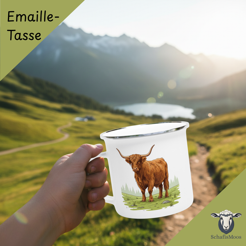 Hochlandrind Emaille-Tasse | 350 ml Tiermotiv | Camping & Outdoor | Natur und  Landschaft