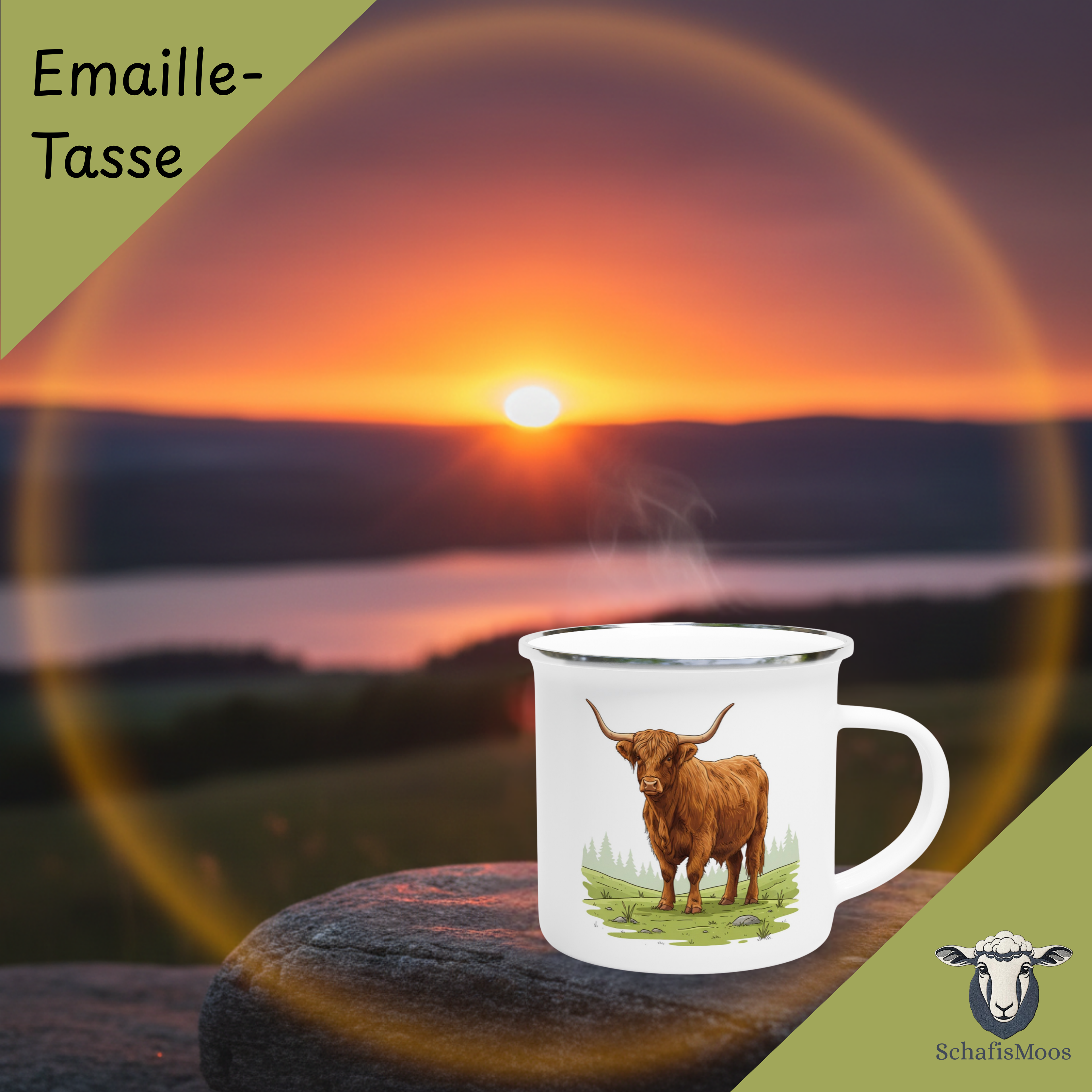 Hochlandrind Emaille-Tasse | 350 ml Tiermotiv | Camping & Outdoor | Natur und  Landschaft