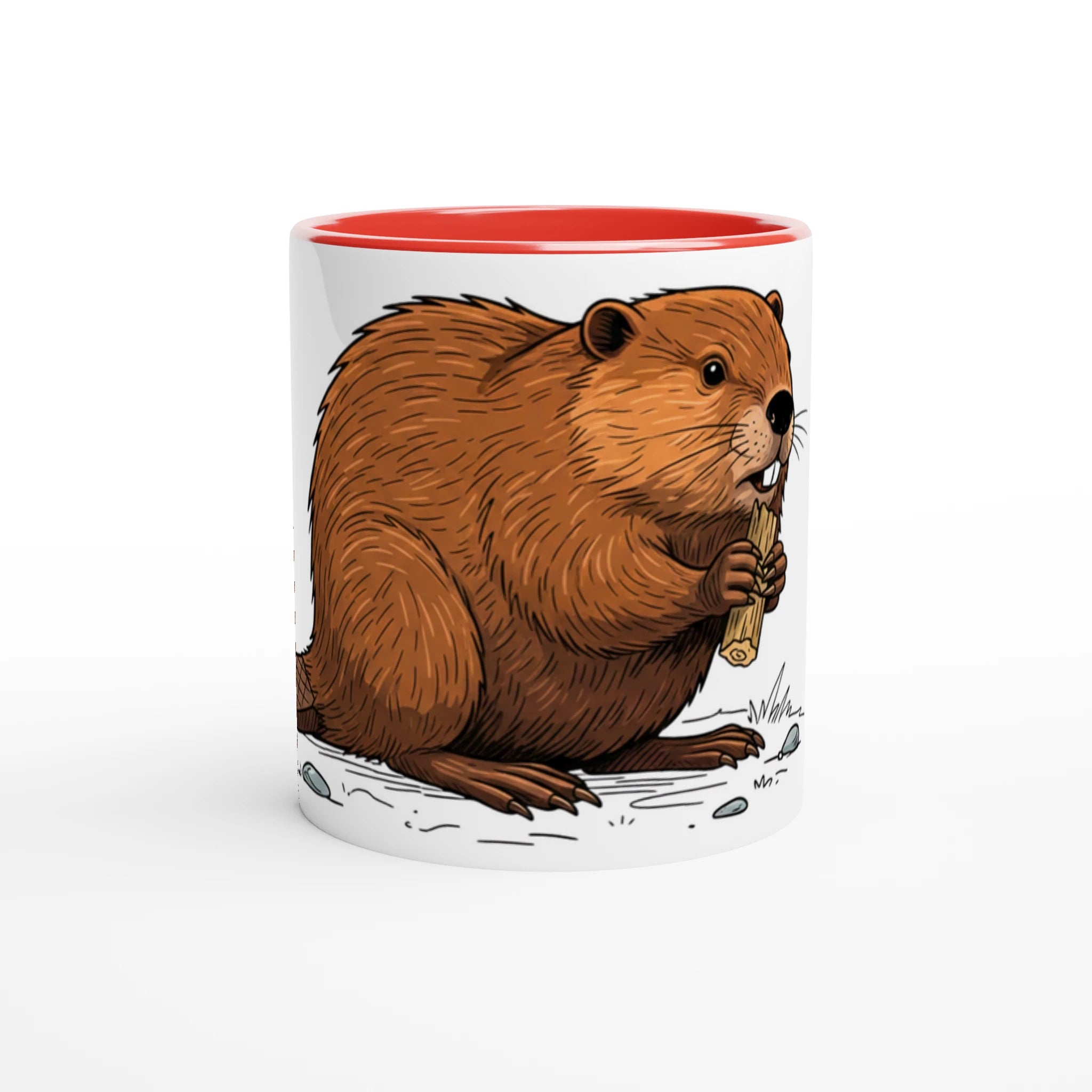 Keramikrot Biber Tasse 330 ml, Motiv Biber am Holz groß mittig vorne, Keramik Kaffeebecher Natur und Wildnis Design