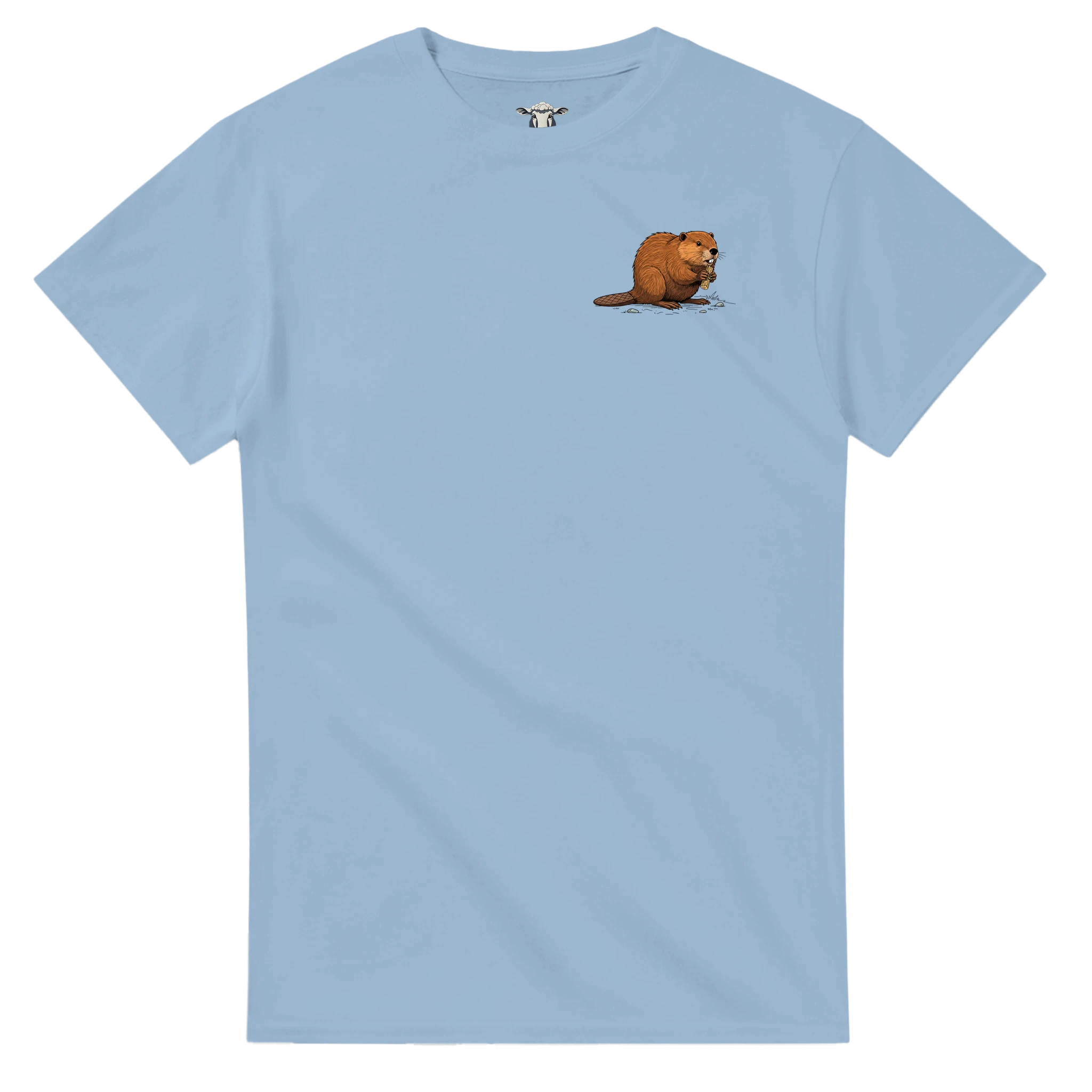 Hellblau Biber T-Shirt Gildan® 5000, Motiv Biber am Holz klein auf der Brust links