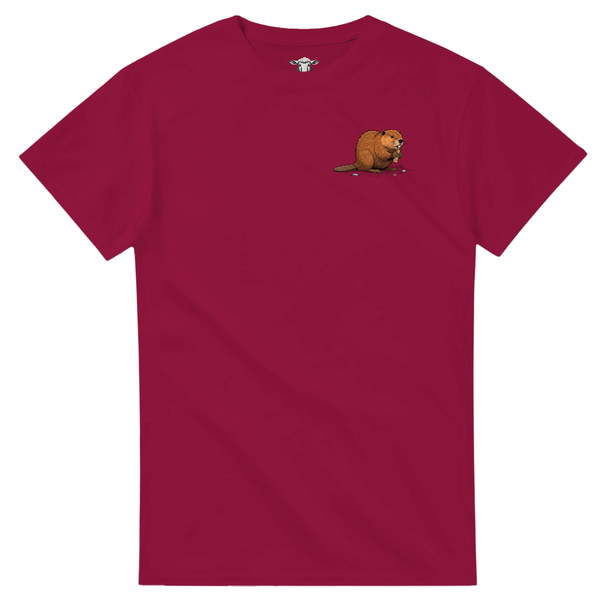 Kardinalrot Biber T-Shirt Gildan® 5000, Motiv Biber am Holz klein auf der Brust links