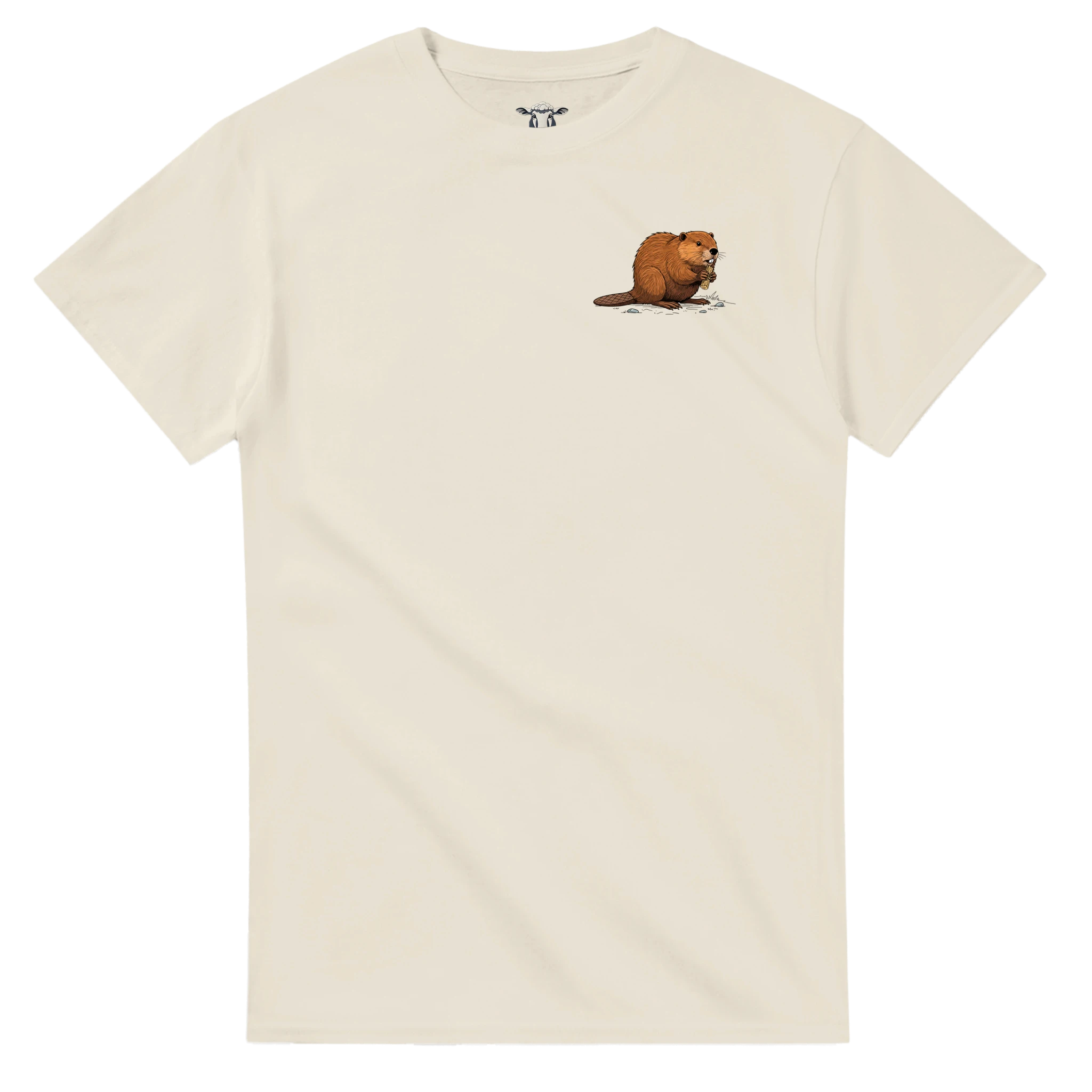 Natural Biber T-Shirt Gildan® 5000, Motiv Biber am Holz klein auf der Brust links