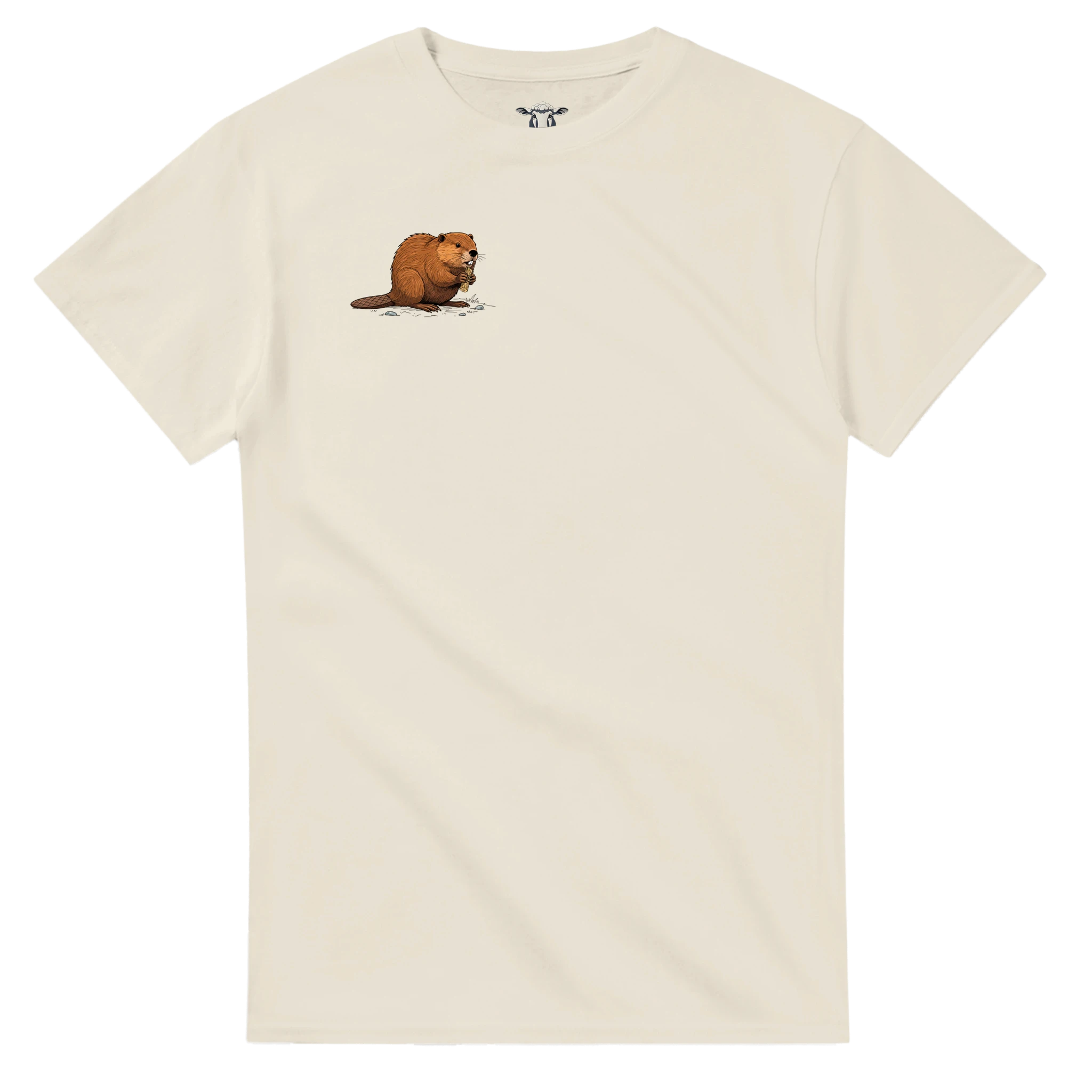 Natural Biber T-Shirt Gildan® 5000, Motiv Biber am Holz klein auf der Brust rechts