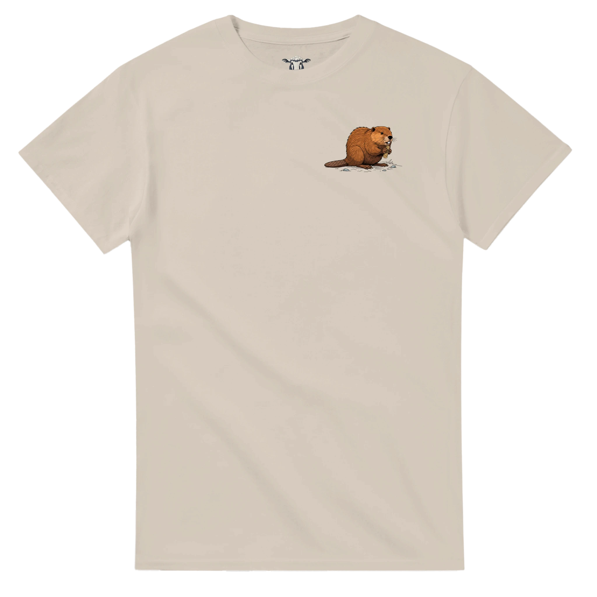 Sand Biber T-Shirt Gildan® 5000, Motiv Biber am Holz klein auf der Brust links