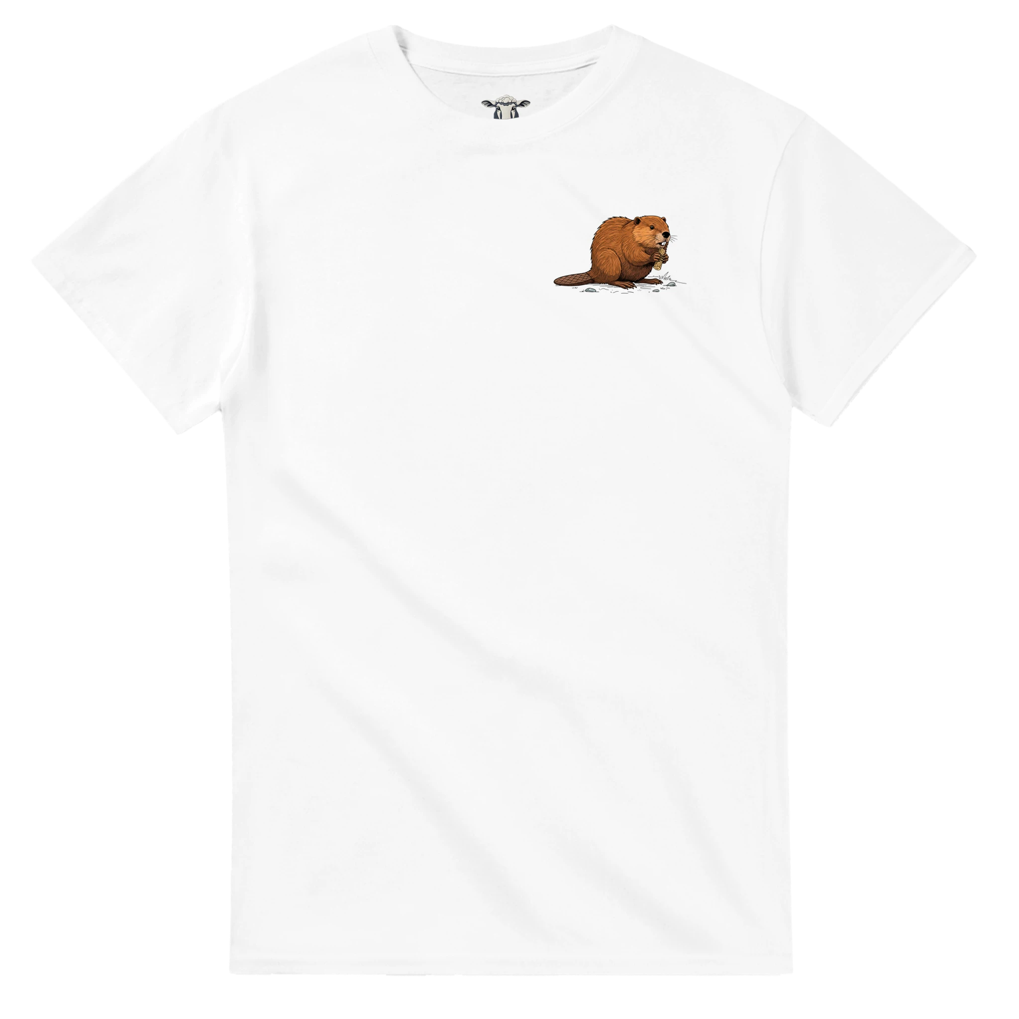 Weiß Biber T-Shirt Gildan® 5000, Motiv Biber am Holz klein auf der Brust links