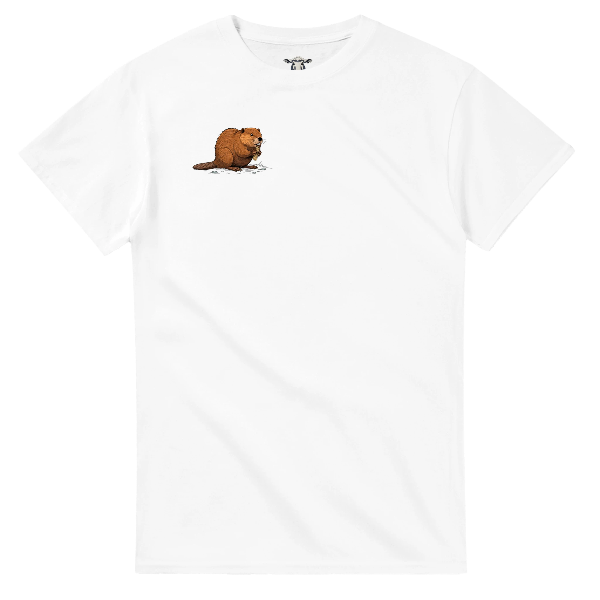 Weiß Biber T-Shirt Gildan® 5000, Motiv Biber am Holz klein auf der Brust rechts