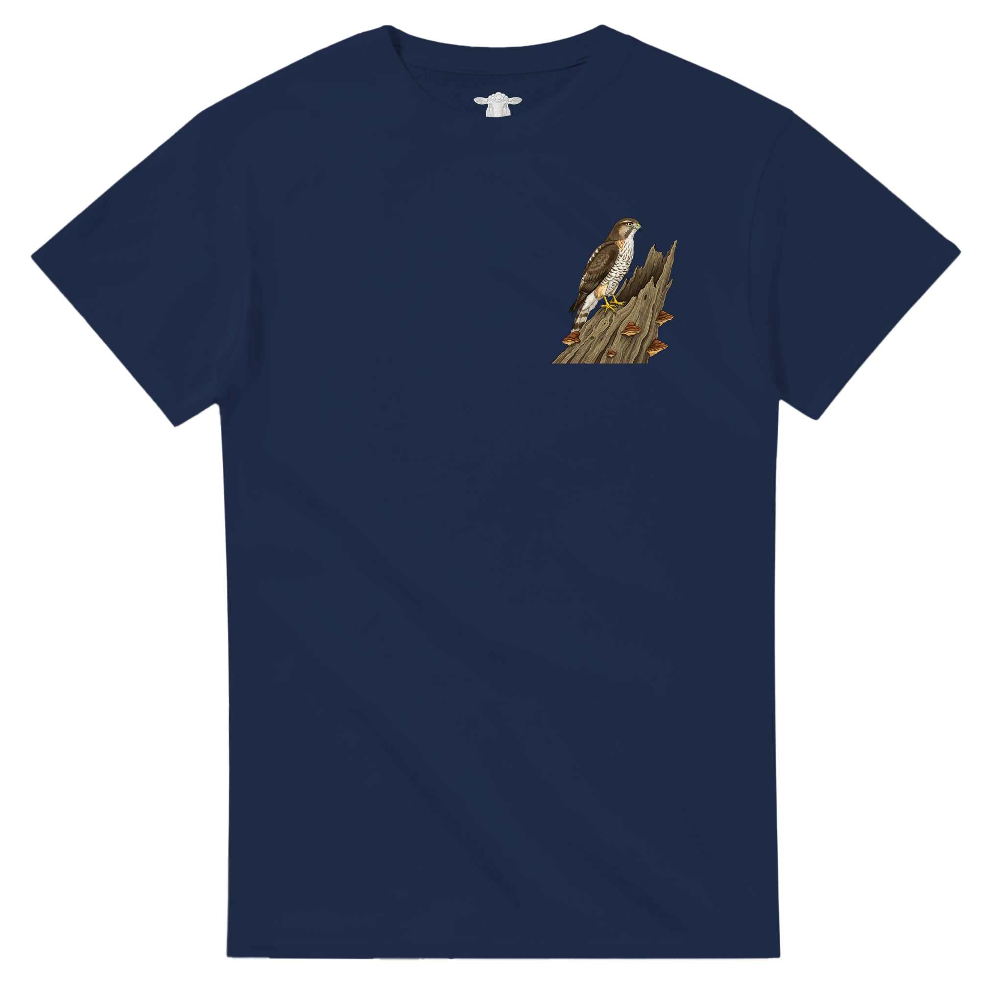 Marine Habicht T-Shirt Gildan 5000, Motiv Habicht auf altem Baumstamm  links klein